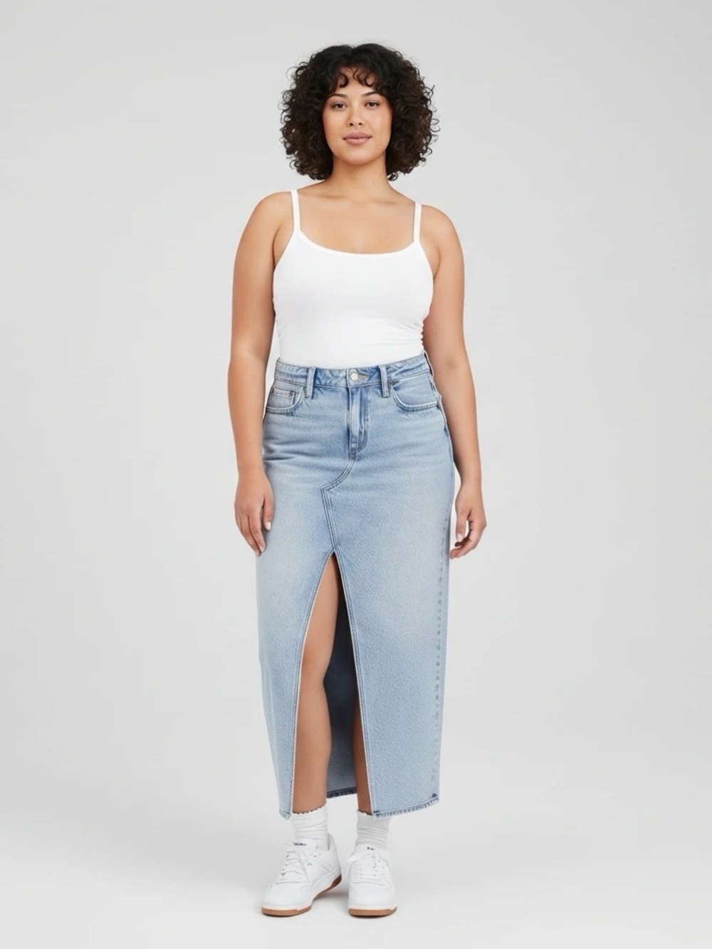 American Eagle Outfitters Dreamy Drape Low Rise Denim Maxi Skirt A Line Size 10